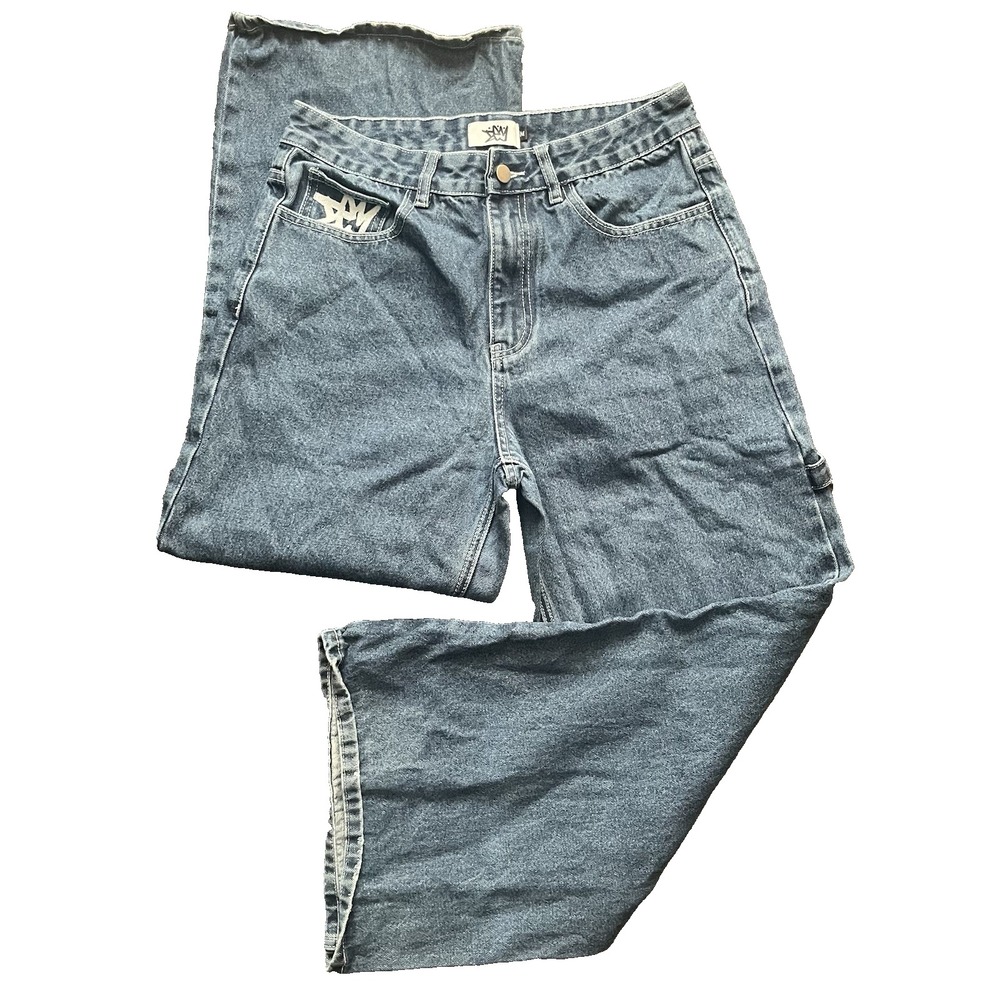 Dem jeans Blue mens Medium 30X28 wide Leg Opening Y2K super baggy skater grunge